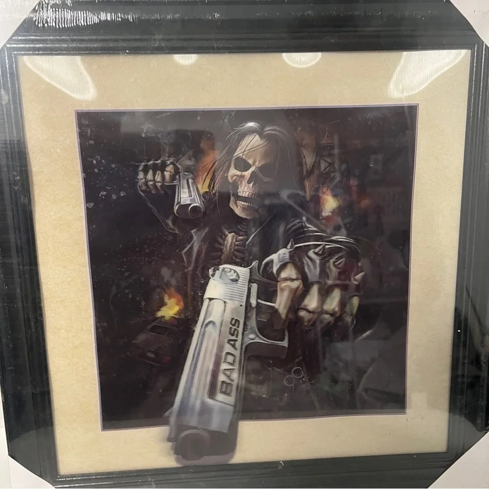 Big Boss Badass 3D Hologram Grim Reaper New Skull Art Black Frame Wall Frame